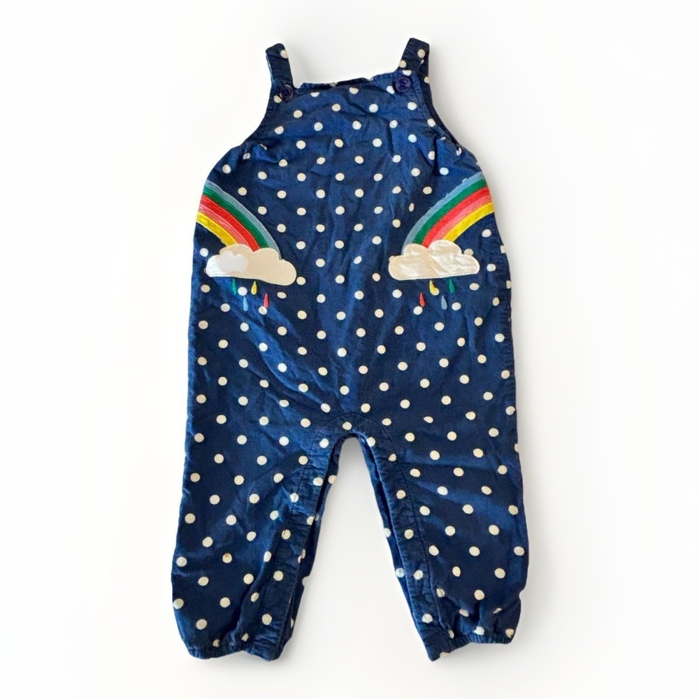 Baby Boden Overalls Blue Corduroy Rainbow Polka Dot Clouds Snap Toddler 18-24M